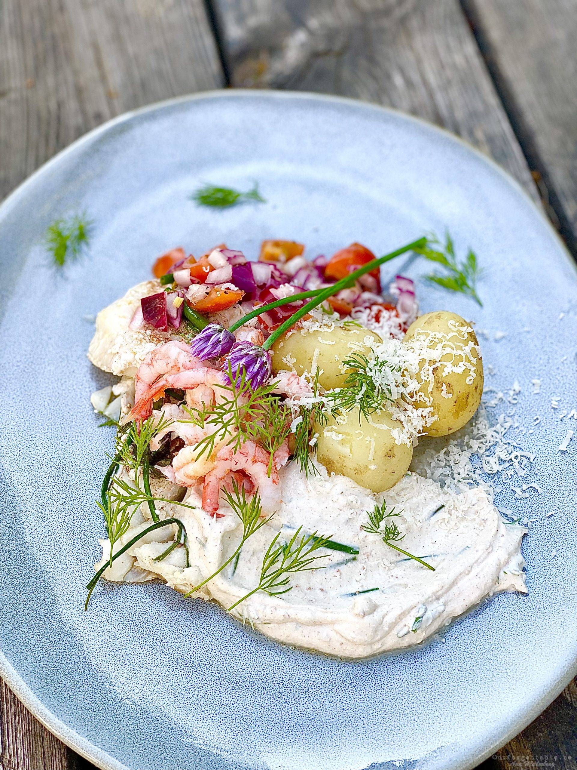 Fisk i paket med brynt smörcreme med parmesan